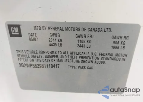 2008 Pontiac Grand Prix from USA, damaged, VIN 2G2WP552981110417